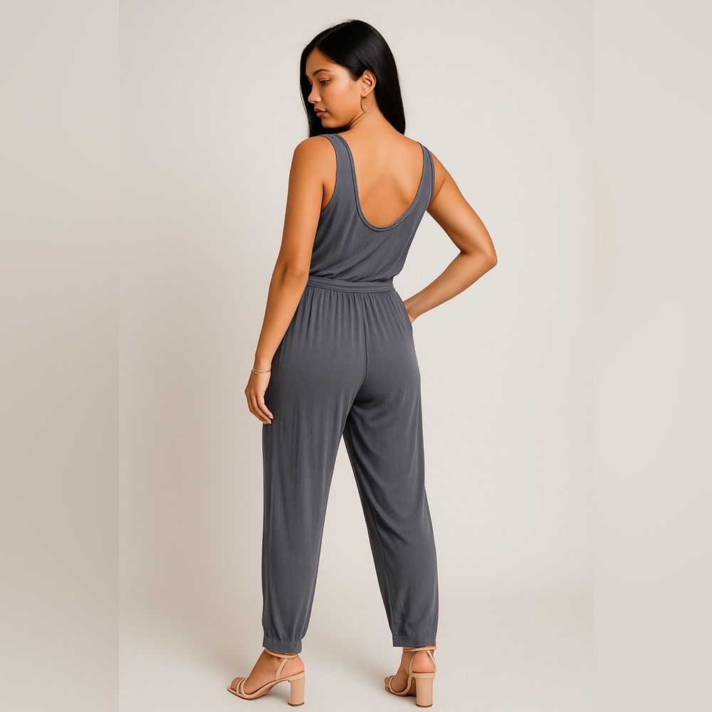 Abercrombie & Fitch Sleeveless Button-Front Tie Waist Jumpsuit Women’s XL - Picture 4 of 14